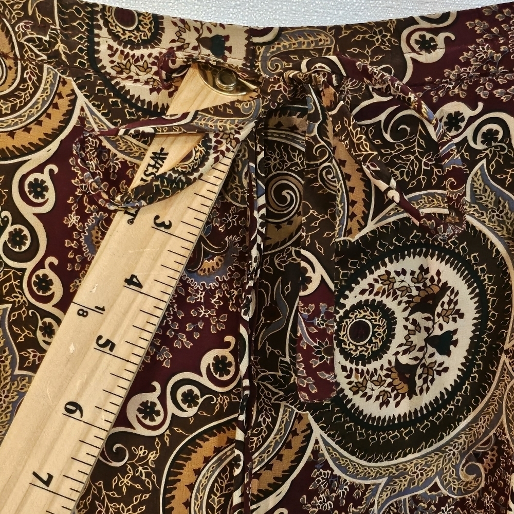 Theo Miles Brown Paisley Pull On Draw String Silk Psnts Wmns Sz 14 - Picture 5 of 9